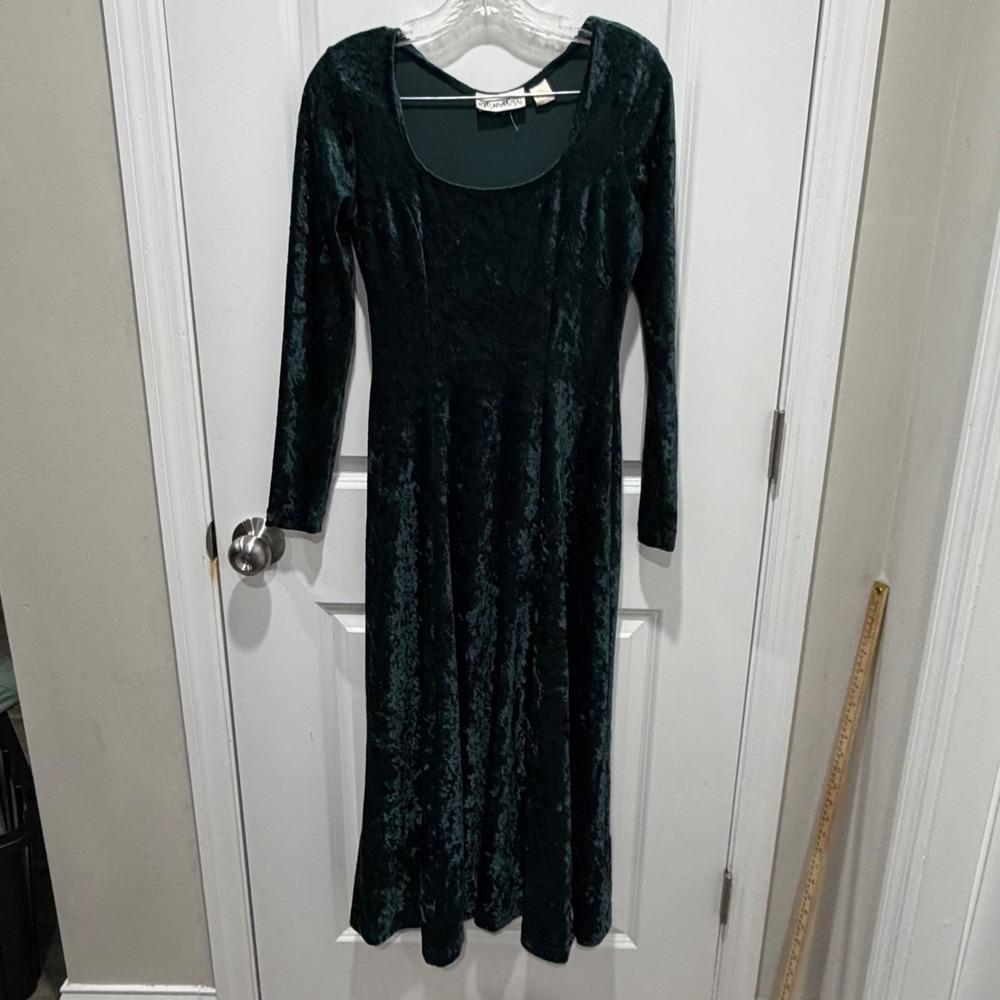 Metamorphosis Womens Maxi Dress Crushed Velvet Long Sleeve Green Size Small